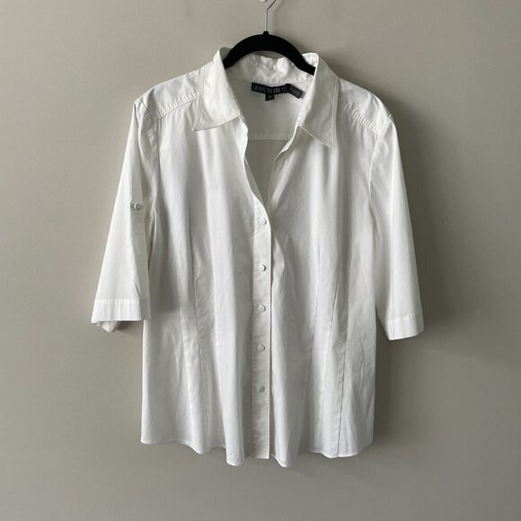 Lafayette 148 New York Button Up Shirt 3/4 Sleeve Collared Casual White 14 - Picture 2 of 8